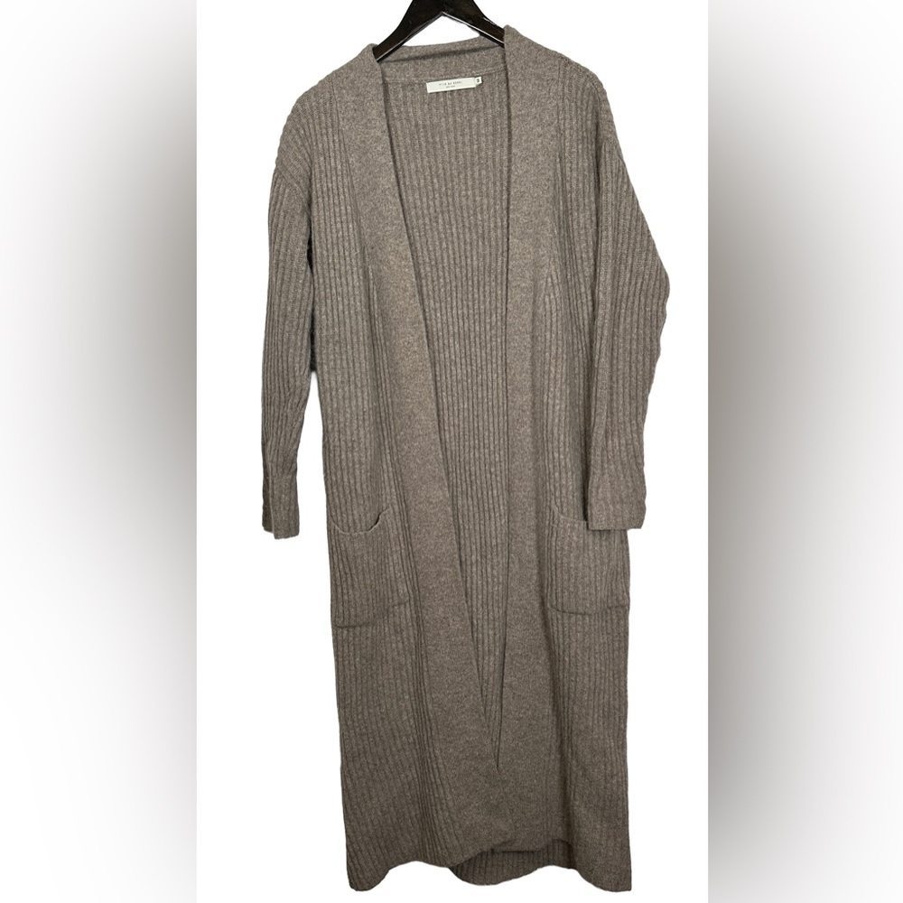 7115 by Szeki Merino Wool Blend Sweater‎ cardigan long duster tan knit